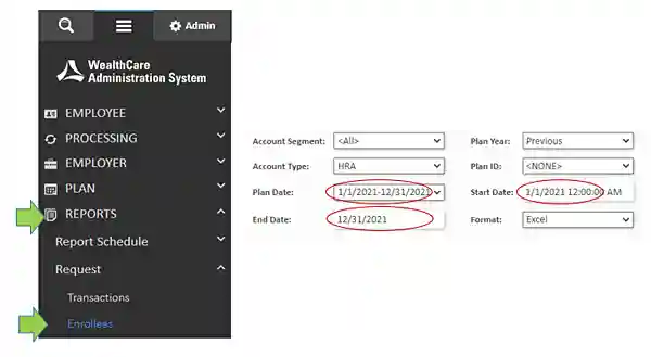 Screen shot of WealthCare Administration System.